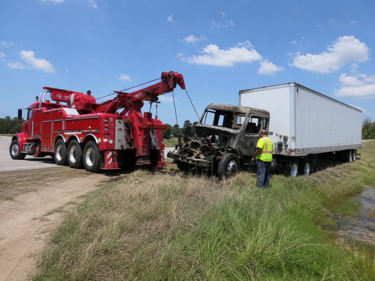 Heavy wrecker on highway recovery scene